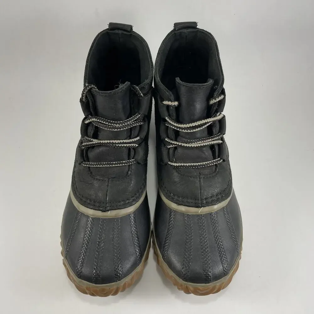 Sorel Out N About Duck Boots Womens Size 6 Ankle Booties Waterproof Rain Black